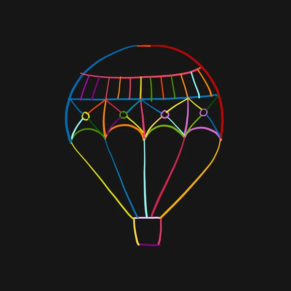 Hot Air μπαλόνι Πολύχρωμο περίγραμμα απομονώνονται σε μαύρο. Σκίτσο για το σχέδιό σας — Διανυσματικό Αρχείο