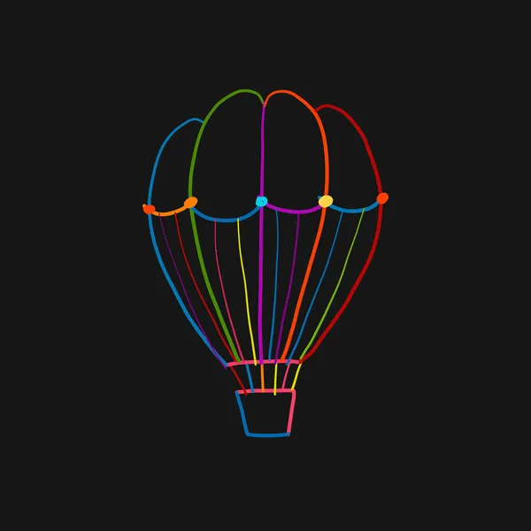 Hot Air μπαλόνι Πολύχρωμο περίγραμμα απομονώνονται σε μαύρο. Σκίτσο για το σχέδιό σας — Διανυσματικό Αρχείο