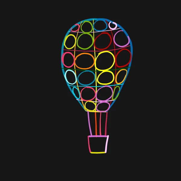 Globo de aire caliente Esquema colorido aislado en negro. Boceto para su diseño — Vector de stock