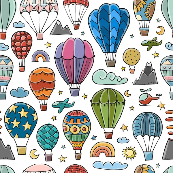 Bunte Heißluftballons Kollektion. Nahtloses Muster für Ihr Design — Stockvektor