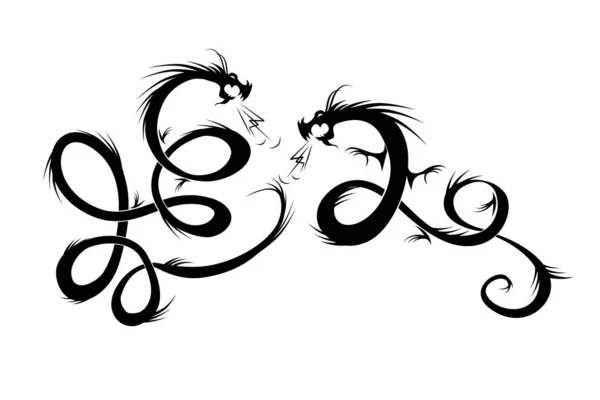 Deux Dragons. Silhouette de tatouage noire pour votre design — Image vectorielle