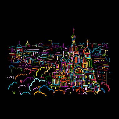 Kan Üzerine Diriliş Katedrali ve St. Petersburg, Rusya 'daki Kan Kurtarıcı Kilisesi. Vektör çizimi tasarımı