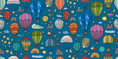 Renkli Sıcak Hava Balonları Koleksiyonu. Tasarımınız için kusursuz Desen