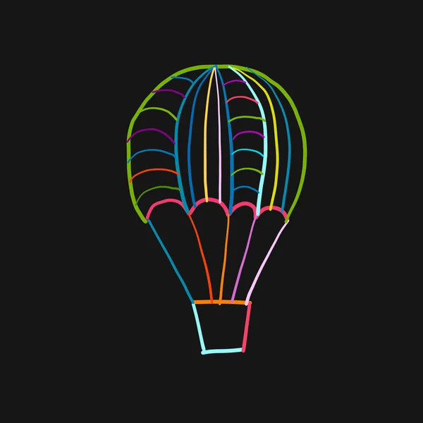 Hot Air Balloon Färgglada kontur isolerad på svart. Skiss för din design — Stock vektor