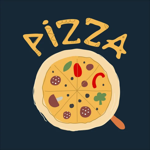 Italiensk pizza med tomat och svamp för din design — Stock vektor