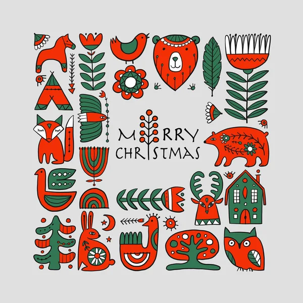 Fundo de Ano Novo. Cartão de Natal para o seu design. Estilo nórdico — Vetor de Stock