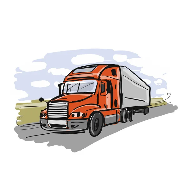 Ilustrace náklaďáku. Přeprava zboží. Skica pro váš design — Stockový vektor