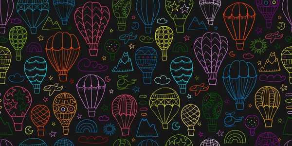 Πολύχρωμο Hot Air Balloons Collection. Μοτίβο χωρίς ραφή για το σχεδιασμό σας — Διανυσματικό Αρχείο
