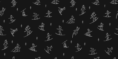 Snowboard zamanı, insanlar dağdan snowboard yapıyor. Tasarımınız için kusursuz desen