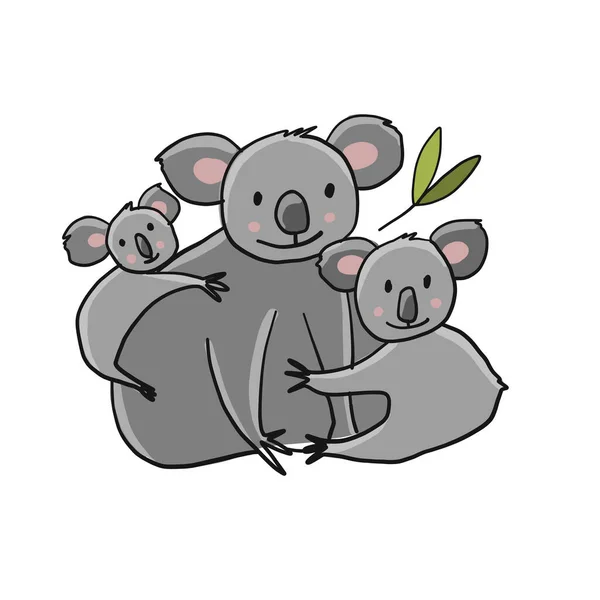 Família Koala. Mãe com bebé. Esboço para o seu projeto —  Vetores de Stock