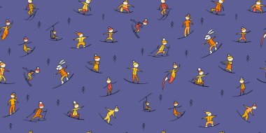 Snowboard zamanı, insanlar dağdan snowboard yapıyor. Tasarımınız için kusursuz desen