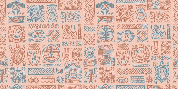 Etnisk mexikansk inredning. Handgjort sömlöst mönster för din design. Stamtatueringar — Stock vektor