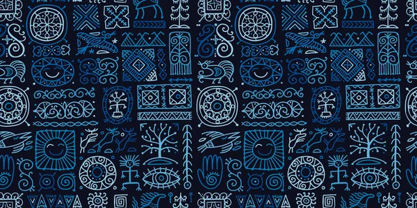 Etnische handgemaakte ornament, Folk Vintage Symbolen. Naadloos patroon voor uw ontwerp — Stockvector