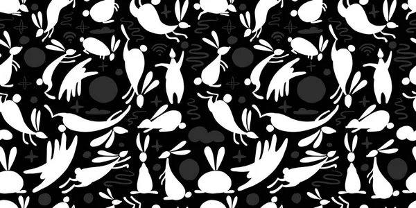 Komik tavşanlar. Sonbahar ortası festivali. Tasarımınız için Kusursuz Desen Arkaplanı — Stok Vektör