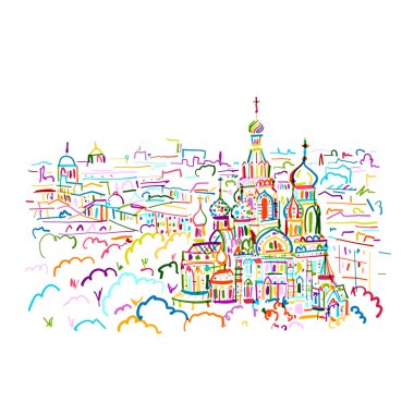 Kan Üzerine Diriliş Katedrali ve St. Petersburg, Rusya 'daki Kan Kurtarıcı Kilisesi. Vektör çizimi tasarımı