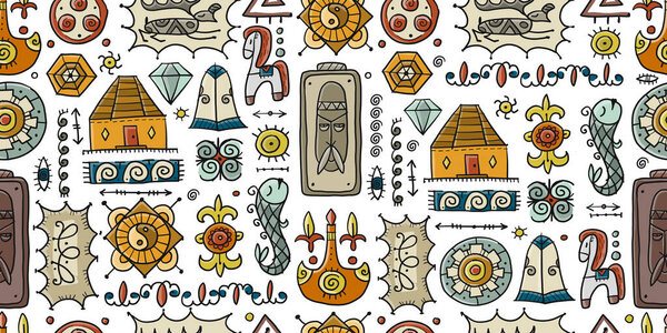 Традиционные элементы дизайна Средней Азии для украшения юрт. Кочевой орнамент. Бесшовный шаблон для вашего дизайна