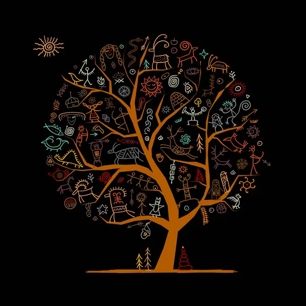 Rock festmények, art tree koncepció a design — Stock Vector