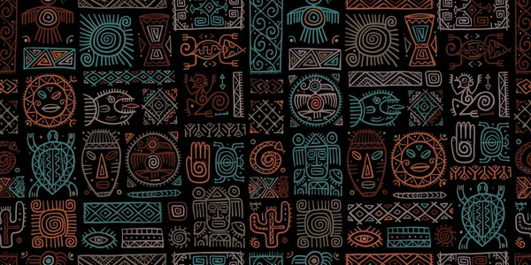 Arredo etnico messicano. Handmade Seamless Pattern per il vostro disegno. Elementi di tatuaggi tribali — Vettoriale Stock
