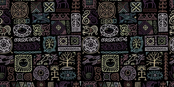 Etnisk handgjord prydnad, Folk Vintage symboler. Sömlöst mönster för din design — Stock vektor