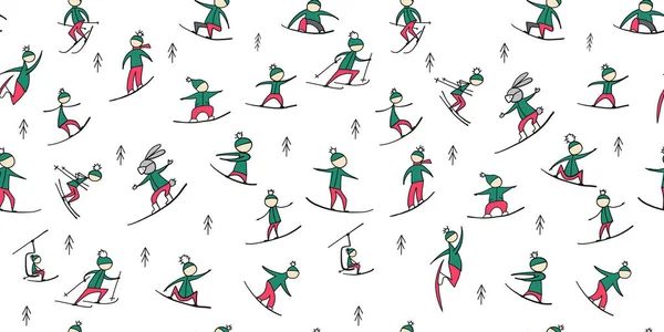 Время сноуборда, люди сноубордисты с горы. Бесшовный узор для Вашего дизайна — стоковый вектор