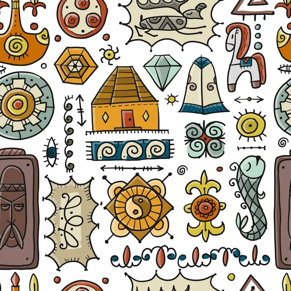 Tradiční designové prvky střední Asie pro dekoraci jurt. Nomádská ozdoba. Bezešvý vzor pro váš design — Stockový vektor