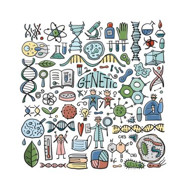 Dizaynınız için genetik, kimya, biyoloji simgeleri ayarlandı