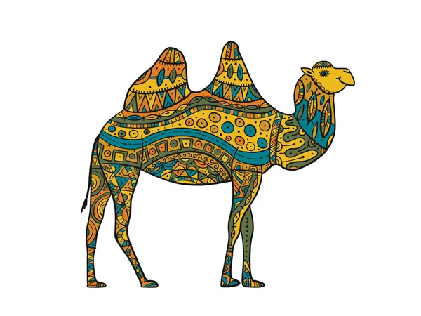 Met de hand getrokken kameel. Kleurrijke zentangle ornament voor uw ontwerp — Stockvector
