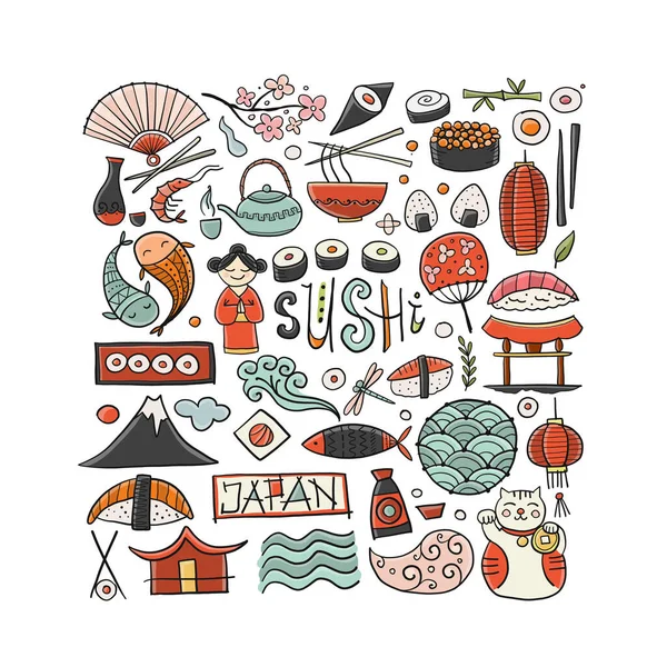 Japonés Food and Traditions. Marco para su diseño — Vector de stock