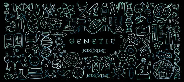 遺伝学、化学、生物学のアイコンがデザインにセットされています — ストックベクタ