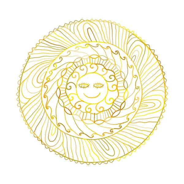 Solsymbol som ett ansikte inuti utsmyckade Mandala. Runt mönster. Vintage dekorativ bakgrund. Handgjord konst — Stock vektor