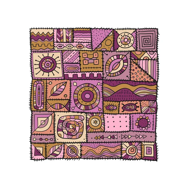 Sewn pieces of fabric in a patchwork style. Ethnic Ornament for your design. — Stock Vector