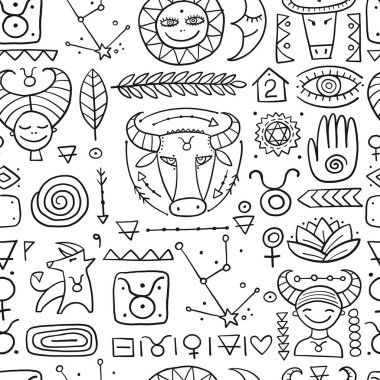 Boğa burcunun çizimi. Dünya elementi. Astroloji Takvimi Tasarımı, Burç, Yazdırma.