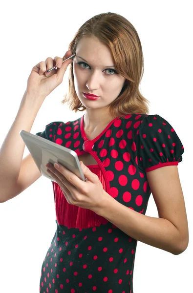 Girl and computer — Stock Photo, Image