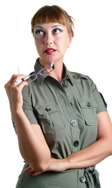 Women with a pink glasses — Stock Photo, Image