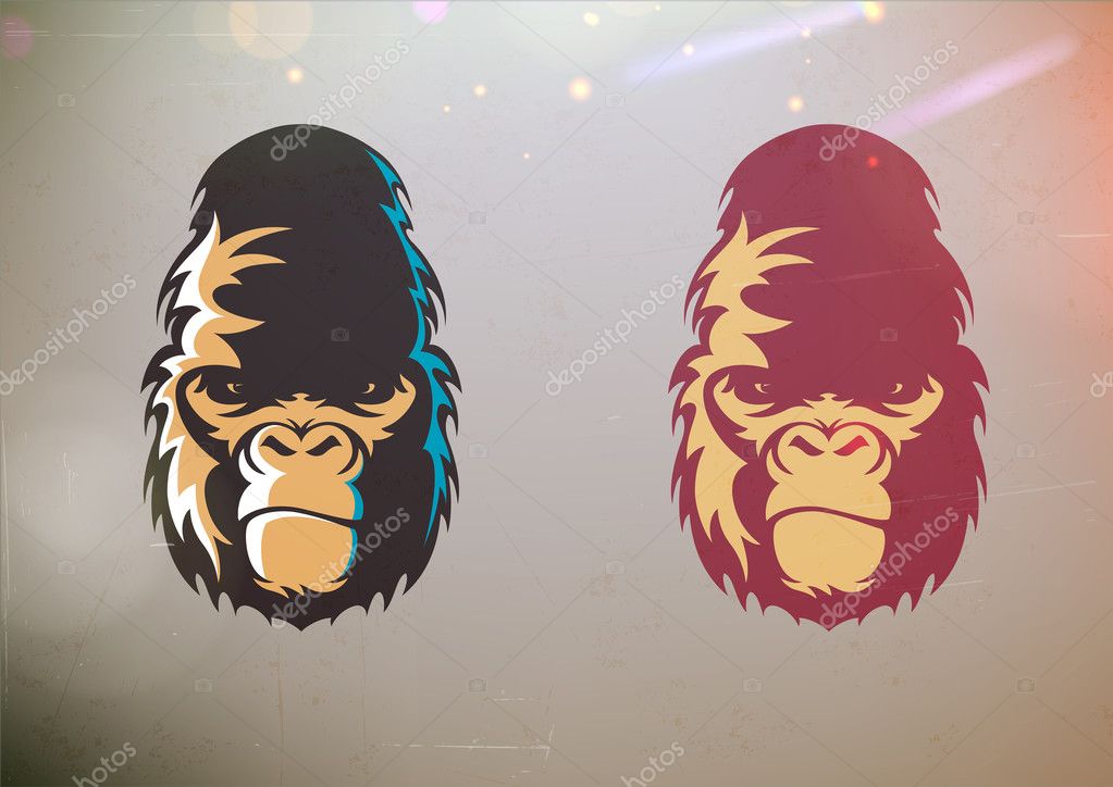 Vector illustration of fun cartoon stylized gorilla smirk face in two color variations
