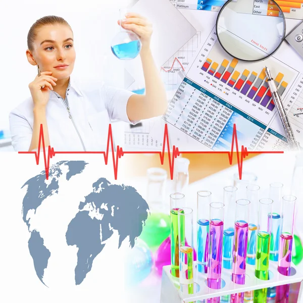 Collage with scientist in laboratory — Stock Photo, Image