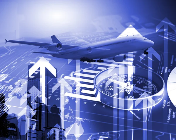 Plane against business background — Stock Photo, Image