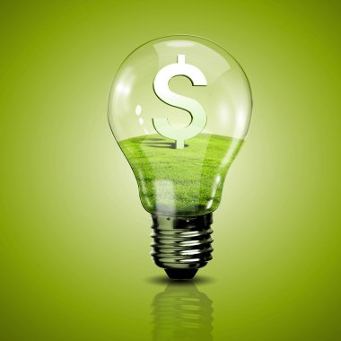 Electric light bulb and currency symbol inside it clipart