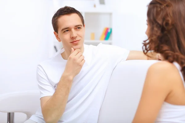 Young happy couple at hone together s — Stock Photo, Image