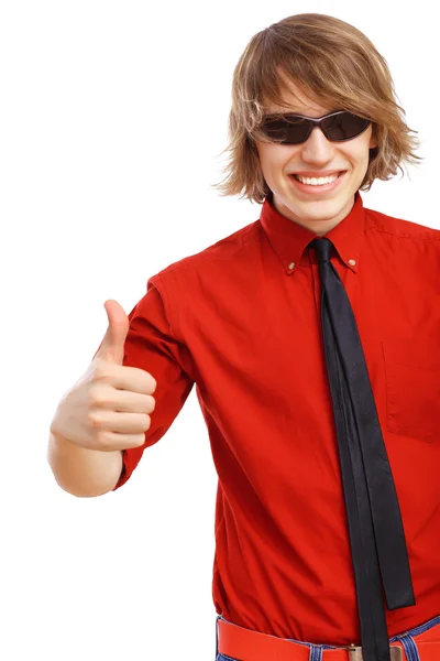 Happy handsome man showing thumbs up — Stock Photo, Image