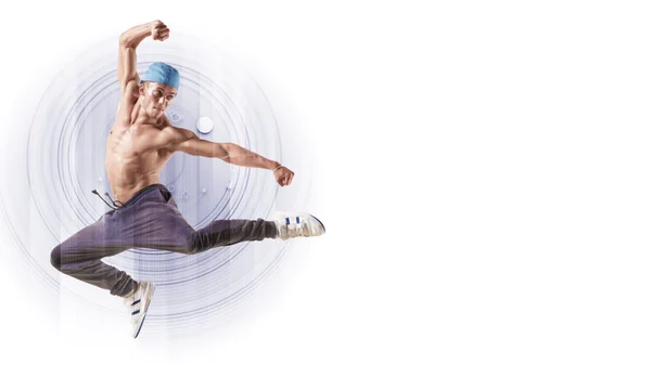 Młody człowiek taniec hip hop ze kolor linii — Zdjęcie stockowe