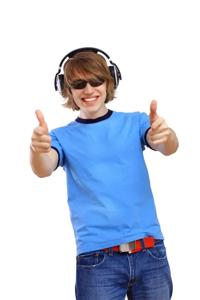 Happy smiling young man dancing — Stock Photo, Image