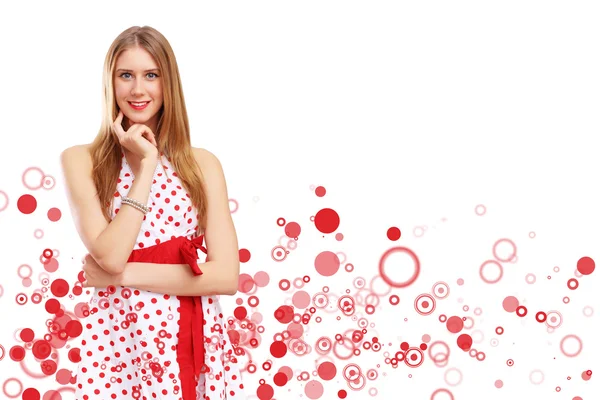 Fiatal gyönyörű nő piros ruhában — Stock Fotó
