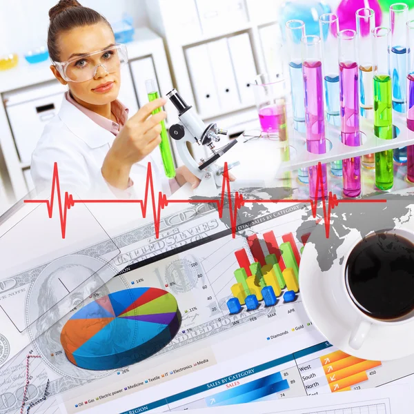 Collage with scientist in laboratory — Stock Photo, Image