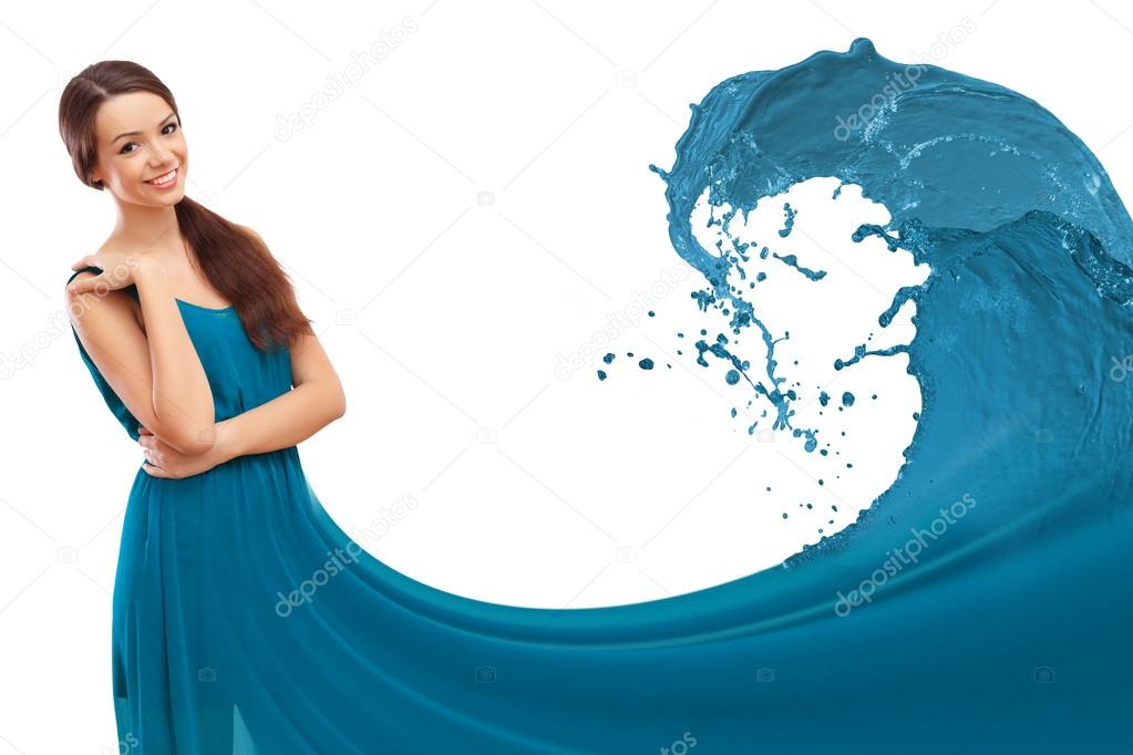 Woman in dress in wave like manner