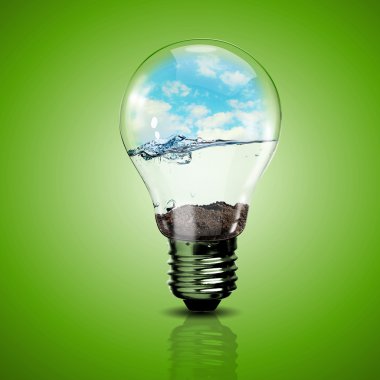 Bunun içindeki elektrik ışık ampul ve mavi gökyüzü
