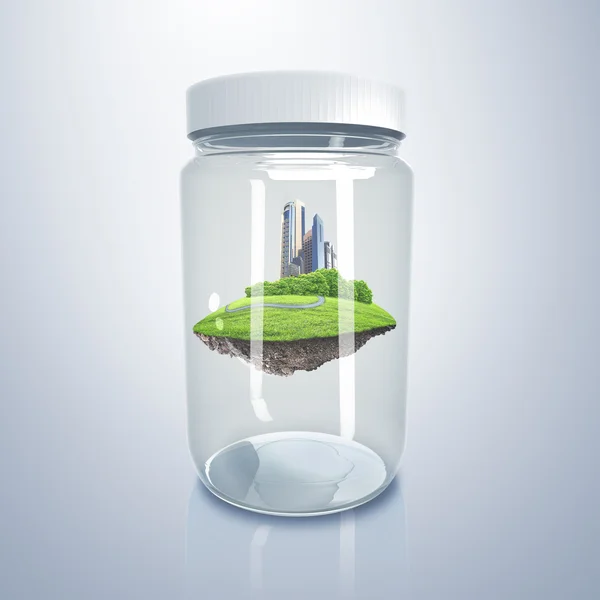 Cidade dentro de um frasco de vidro — Fotografia de Stock