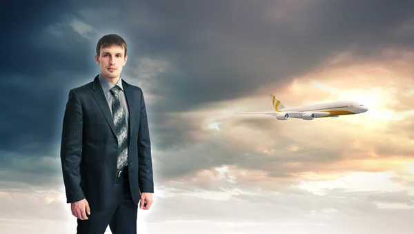 Collage de viaje de negocios con un avión — Foto de Stock