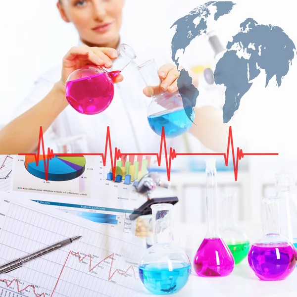 Collage with scientist in laboratory — Stock Photo, Image