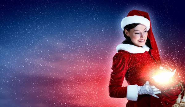 Menina bonita em traje de Santa — Fotografia de Stock